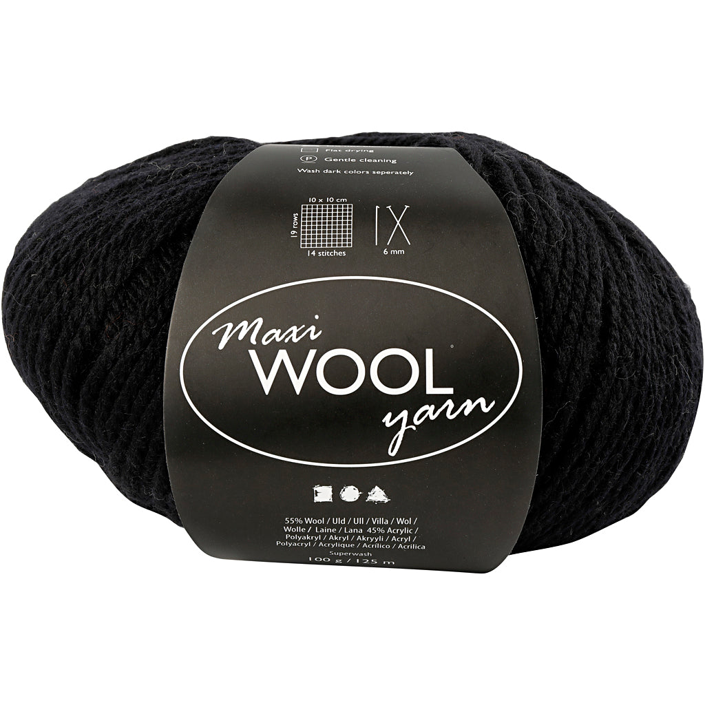 Creativ company wool yarn, length 125 m, black, 100 g, 1 ball