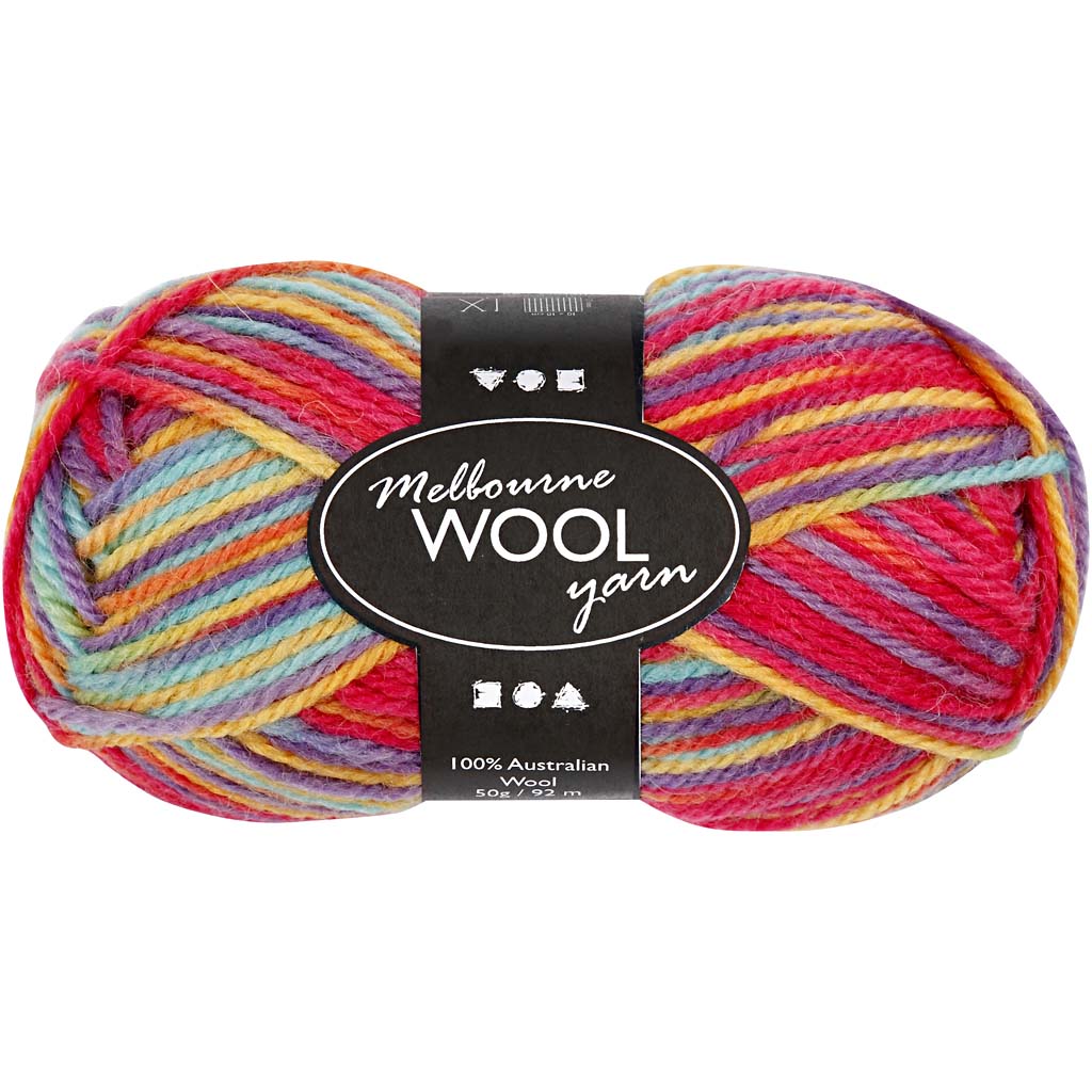 Creativ company melbourne wool yarn, l: 92 m, multicolour, 50 g 1 ball
