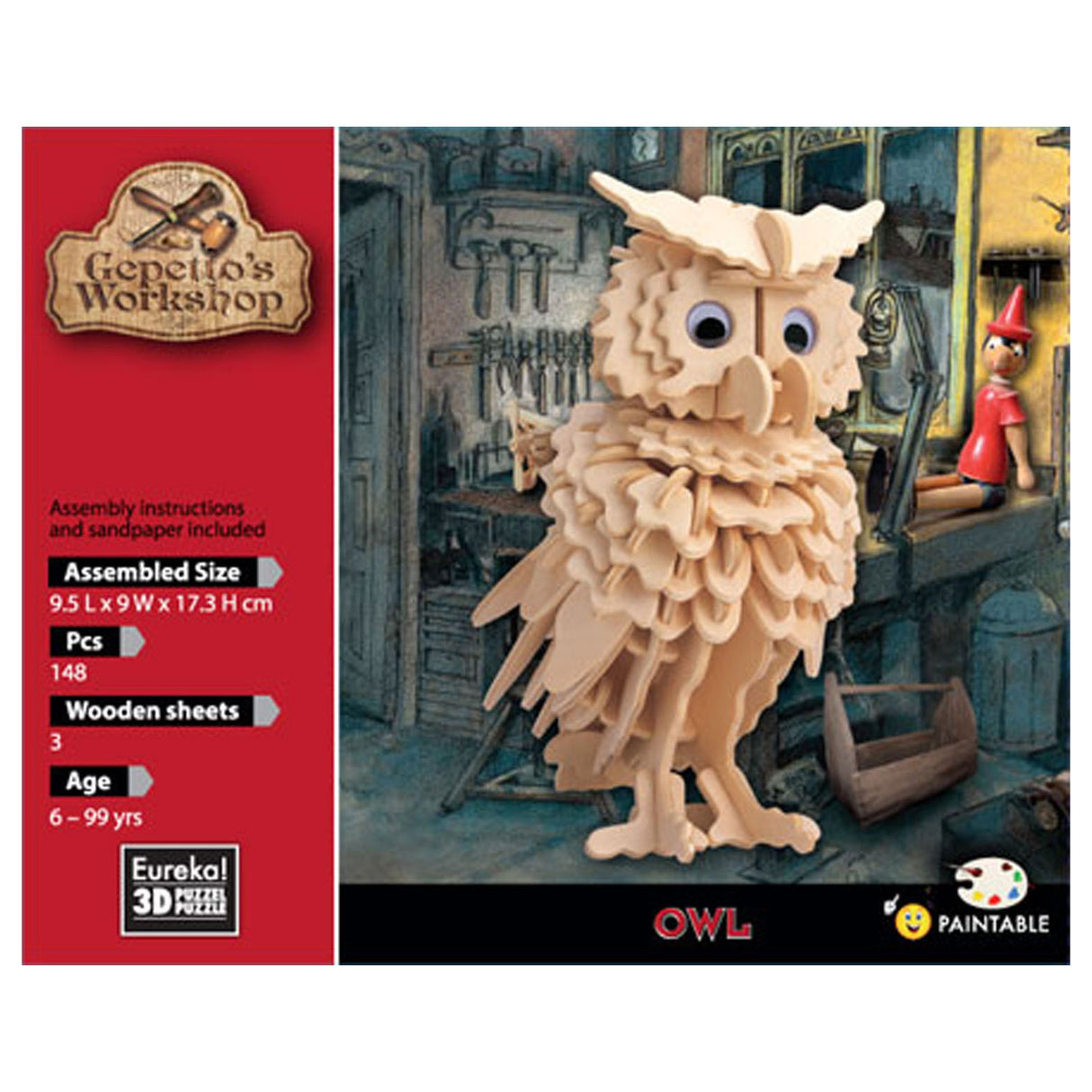 Leseni gradbeni paket delavnice Eureka Gepetto 3D - Sova