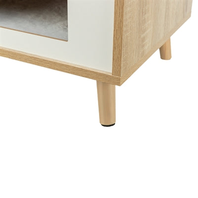 Isa adhmad teach leaba cat Trixie cuma donn éadrom bán