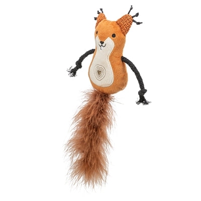 Trixie squirrel plush with feather tail and catnip