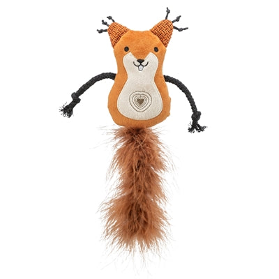 Trixie squirrel plush with feather tail and catnip