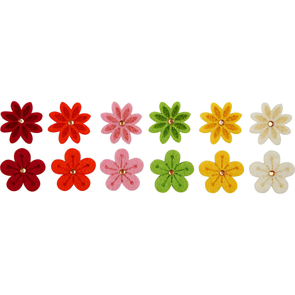 Creativ company felt flowers with rhinestones, d 30 mm, thickness 2.5 mm, 12 pieces in a box