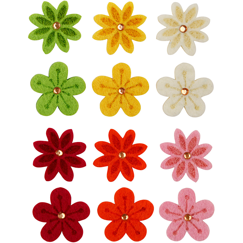 Creativ company felt flowers with rhinestones, d 30 mm, thickness 2.5 mm, 120 pieces 1 box