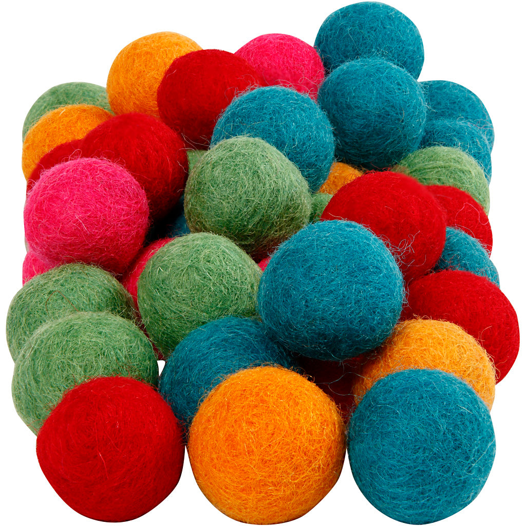 Creativ company wool beads, d 20 mm, strong colors, 64 pieces 1 box