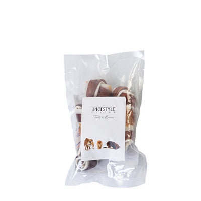 Petstyle vivant os noué multicolore avec poulet