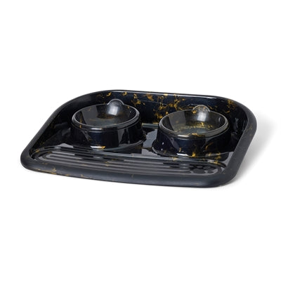 Savic butler food bowl and drinking bowl with plateau marble black gold