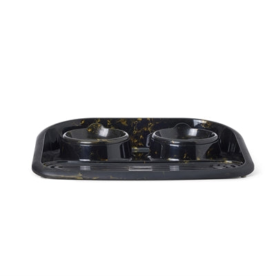 Savic butler food bowl and drinking bowl with plateau marble black gold
