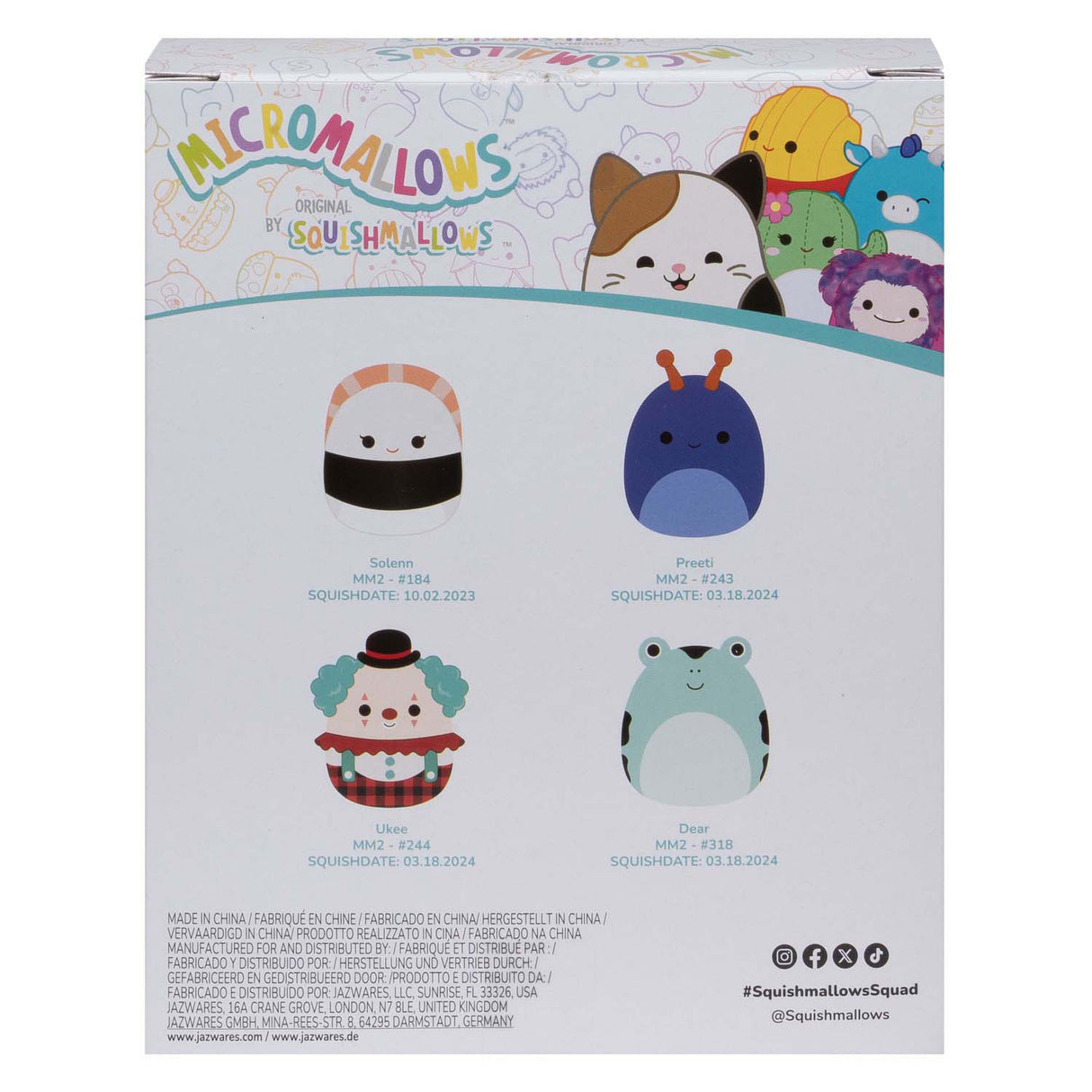 Squishmallows cuddly plush micromallows - solenn, dear, preeti, ukee, 4-pack