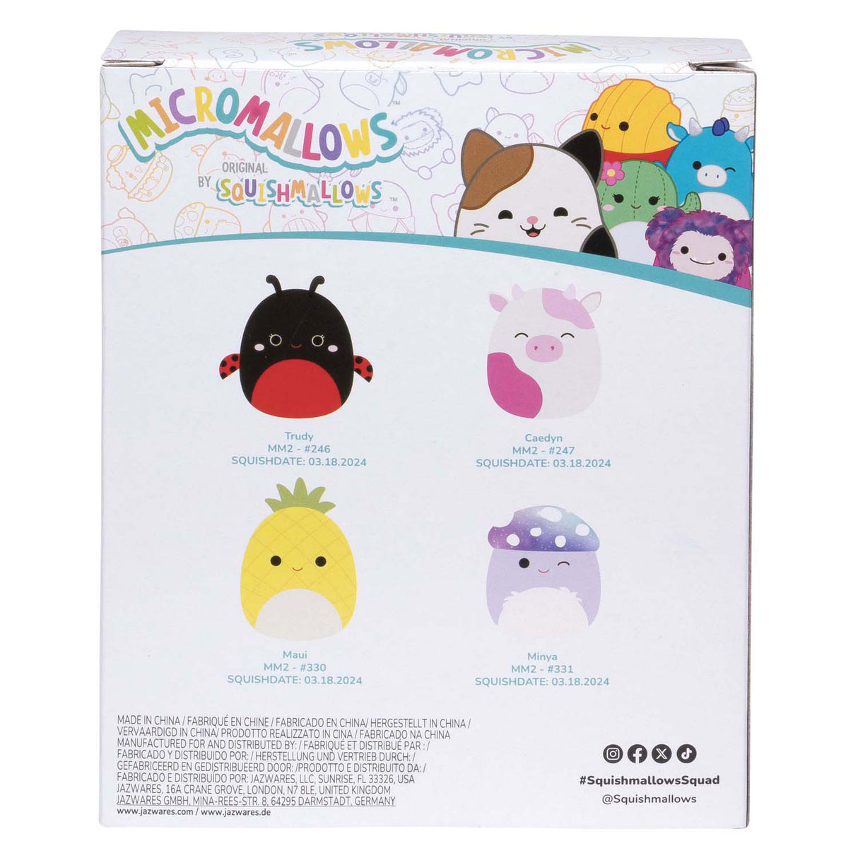 Squishmallows cuddly plush micromallows - maui, trudy, caedyn, minya, 4-pack