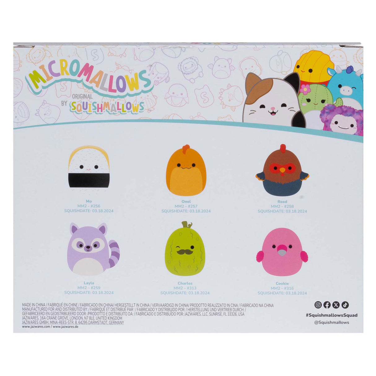 Squishmallows cuddly plush micromallows - charles, onel, mo, cookie, reed, layla, 6-pack