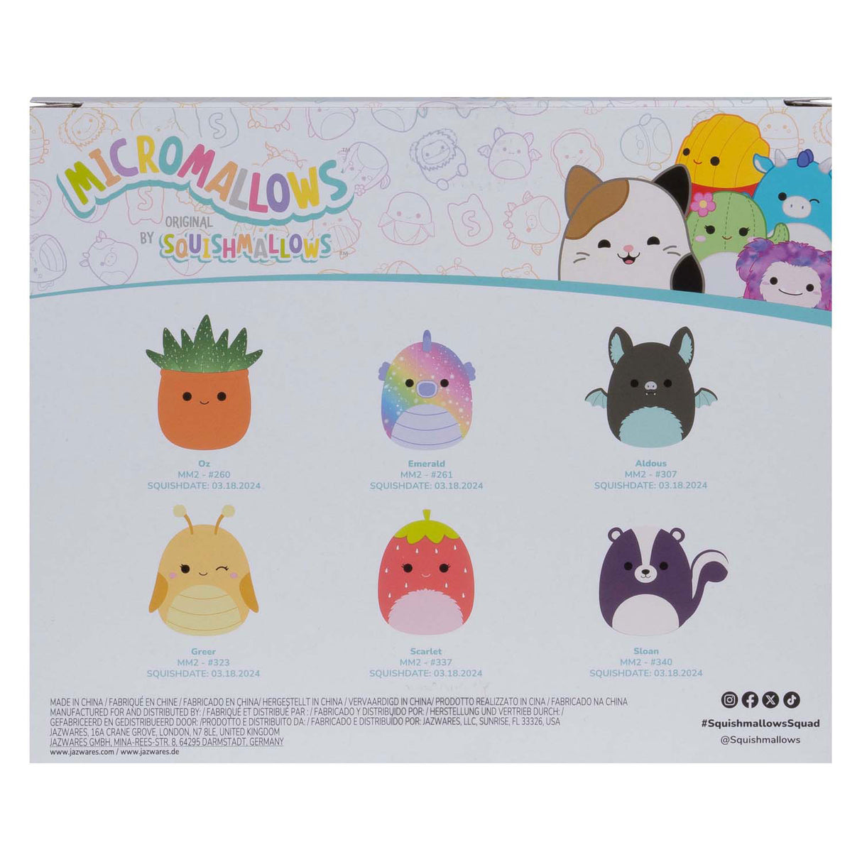 Squishmallows cuddly plush micromallows - greer, sloan, emerald, oz, scarlet, ald, 6-pack