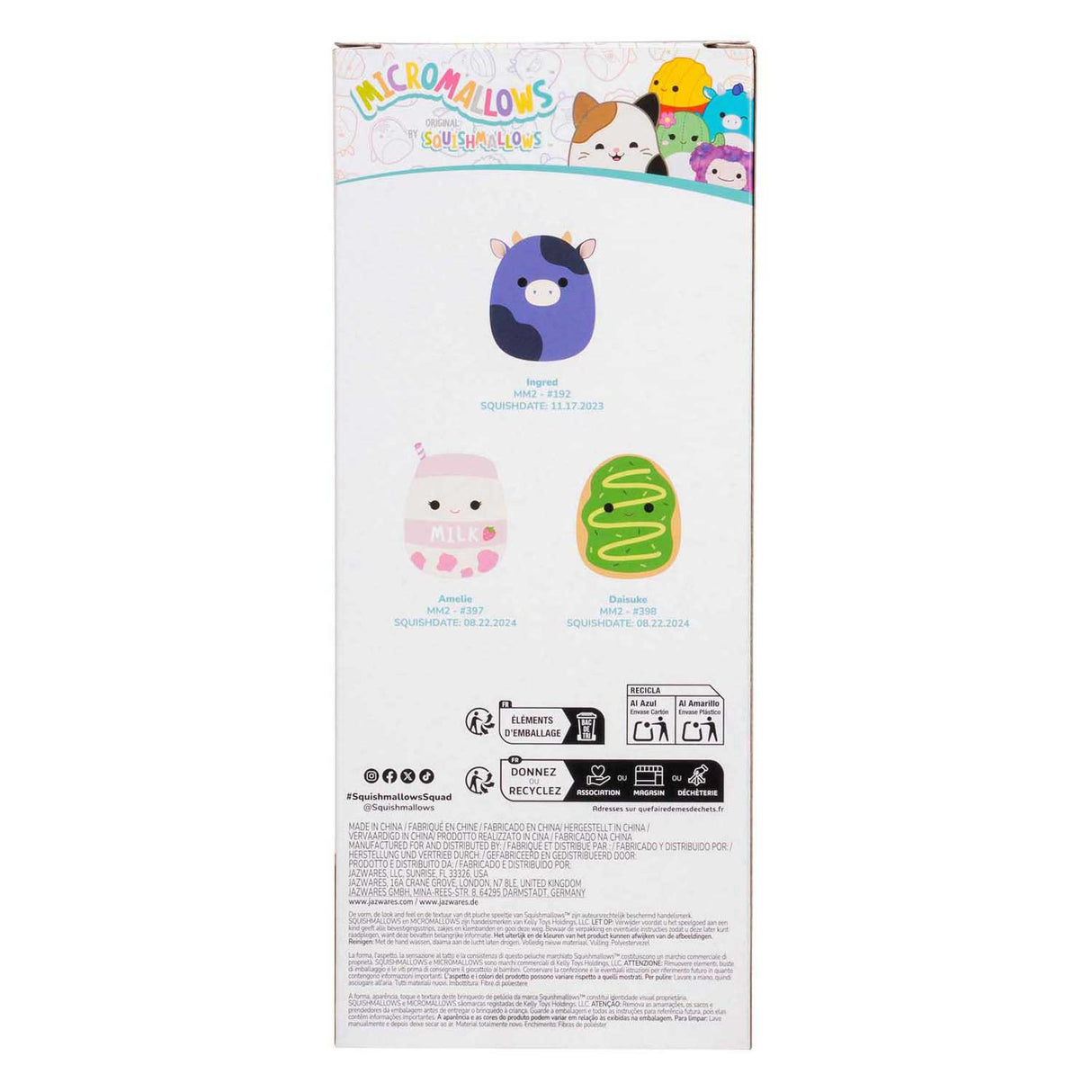 Jazwares squishmallows knuffel knuffel knuffel knuffel - micromallows ingred, amelie, daisuke - 3dlg.