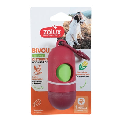 Suporte para saco de cocô Zolux bvk + 15 sacos de cocô vermelho