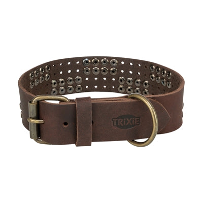 Trixie dog collar rivet rustic greased leather dark brown
