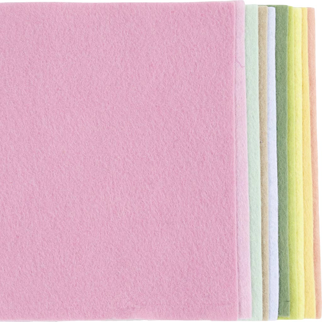 Creativ company hobby felt, A4, sheet 210x297 mm, thickness 2 mm, pastel colours, 10 pieces in a box