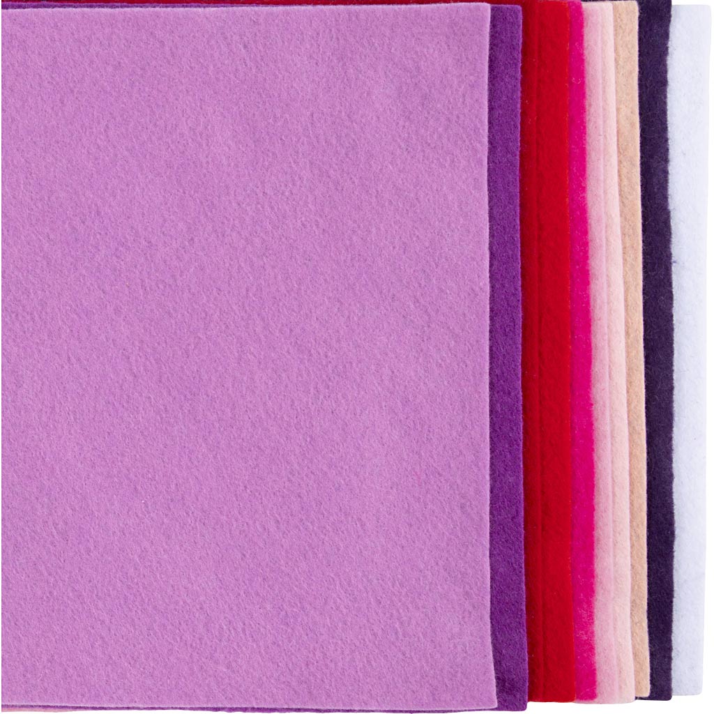 Creativ company hobby felt, A4, sheet 210x297 mm, thickness 2 mm, purple pink harmony, 10 pieces in a box