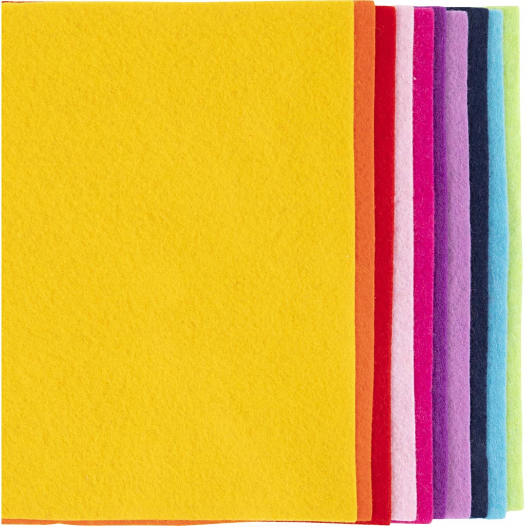 Creativ company hobby felt, A4, sheet 210x297 mm, thickness 2 mm, colorful, 10 pieces 1 box
