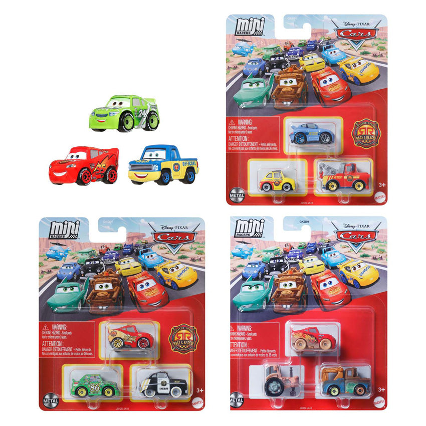 Mattel disney pixar cars mini racers auto's, 3st.