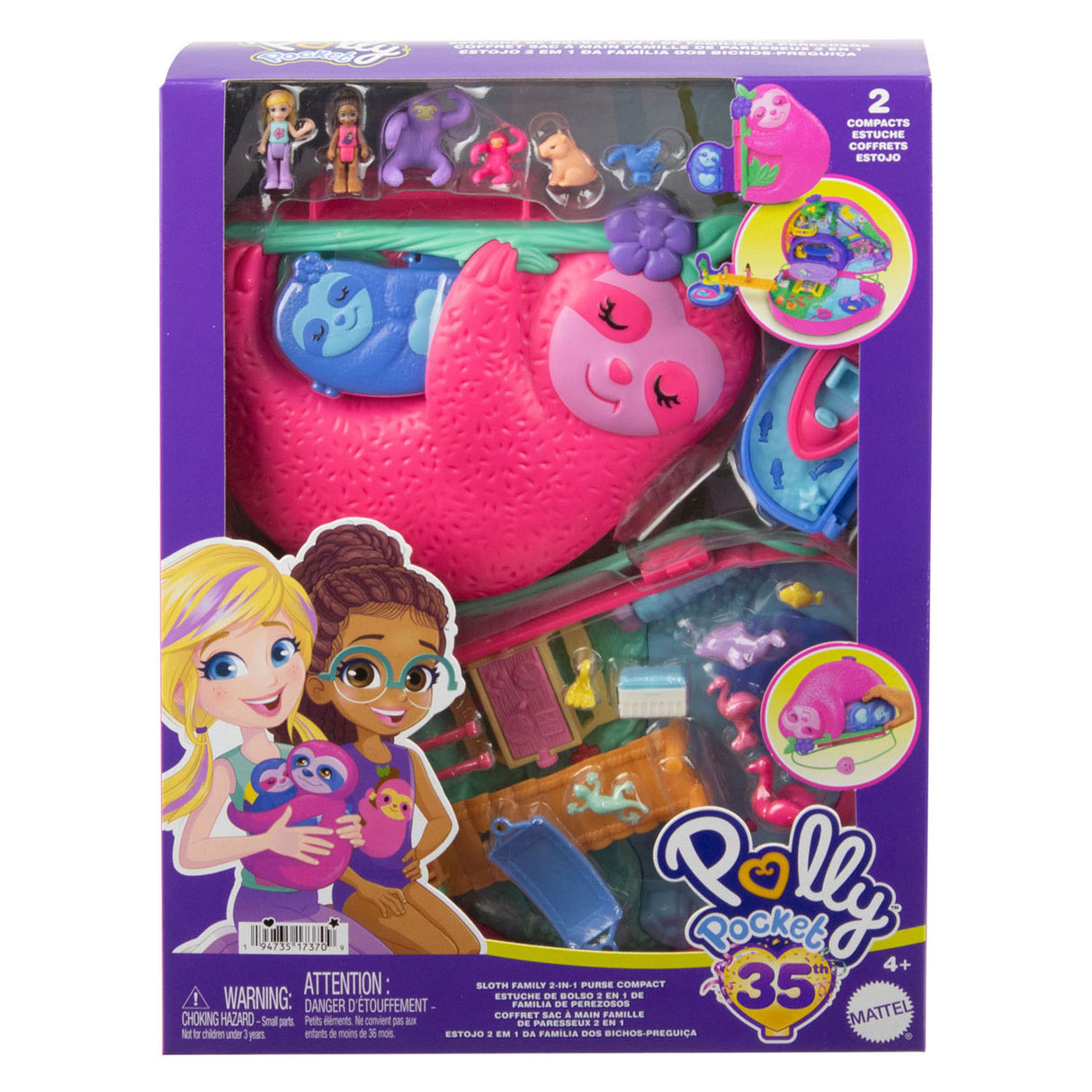 Mattel Polly Pocket Slothing Family 2-in-1 Play Play Set