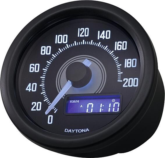 Daytona snelheidsmeter velona 60 dark . speedometer velona dark,s led-white 200km h