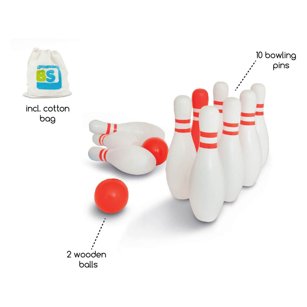 BS toys wooden bowling set, 12 pieces.