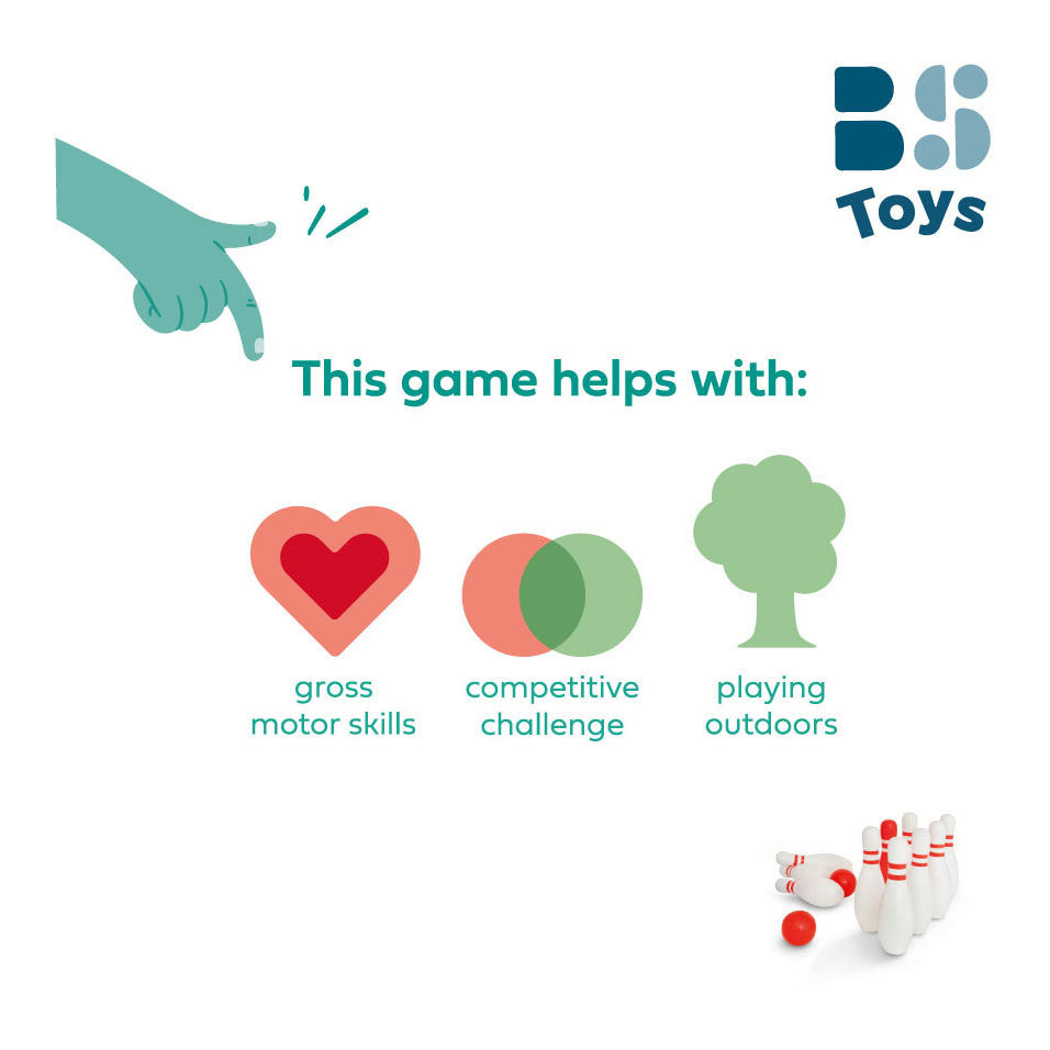 BS toys wooden bowling set, 12 pieces.