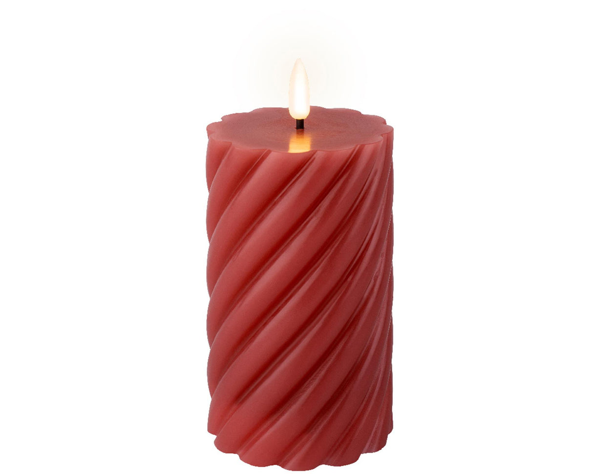 Lumineo led kaars vlam swirl donkerroze 15cm