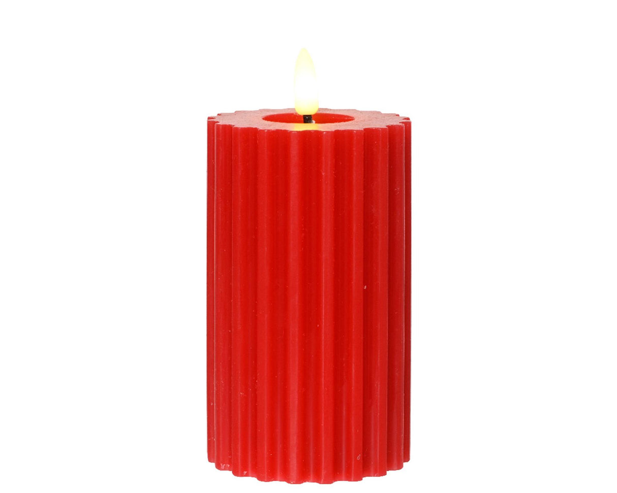 Lumineo kaars led vlam ribbel 15cm rood