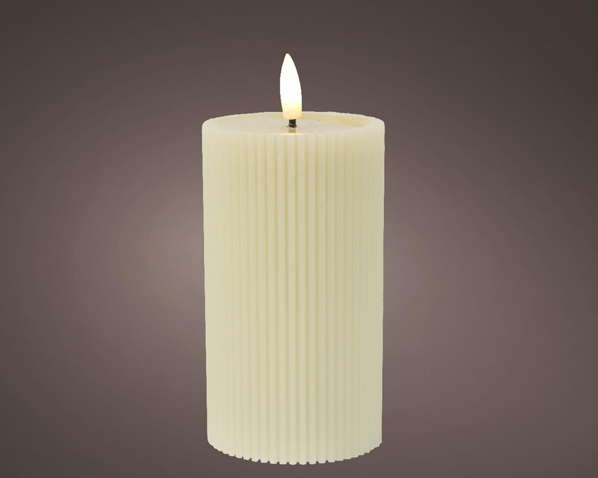 Lumineo kaars led ribbel vlam 15.5cm creme