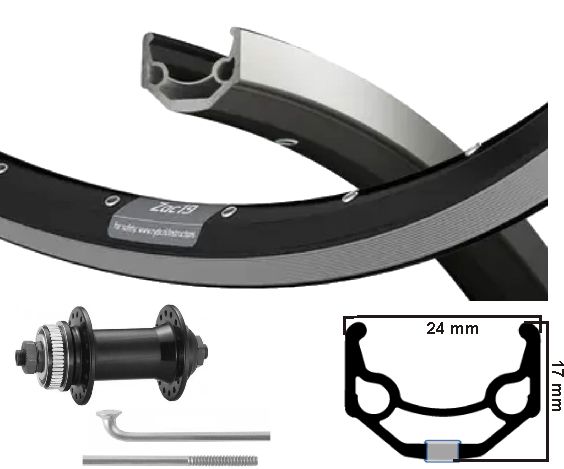 Kgs etupyörän 28 tuuman (622) vanteen musta-hopea keskilukon poisto