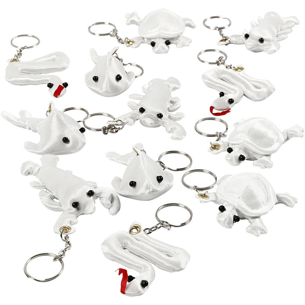 Creativ company textile figures with key ring, size 4-8 cm, white, 4x3 pieces 1 box