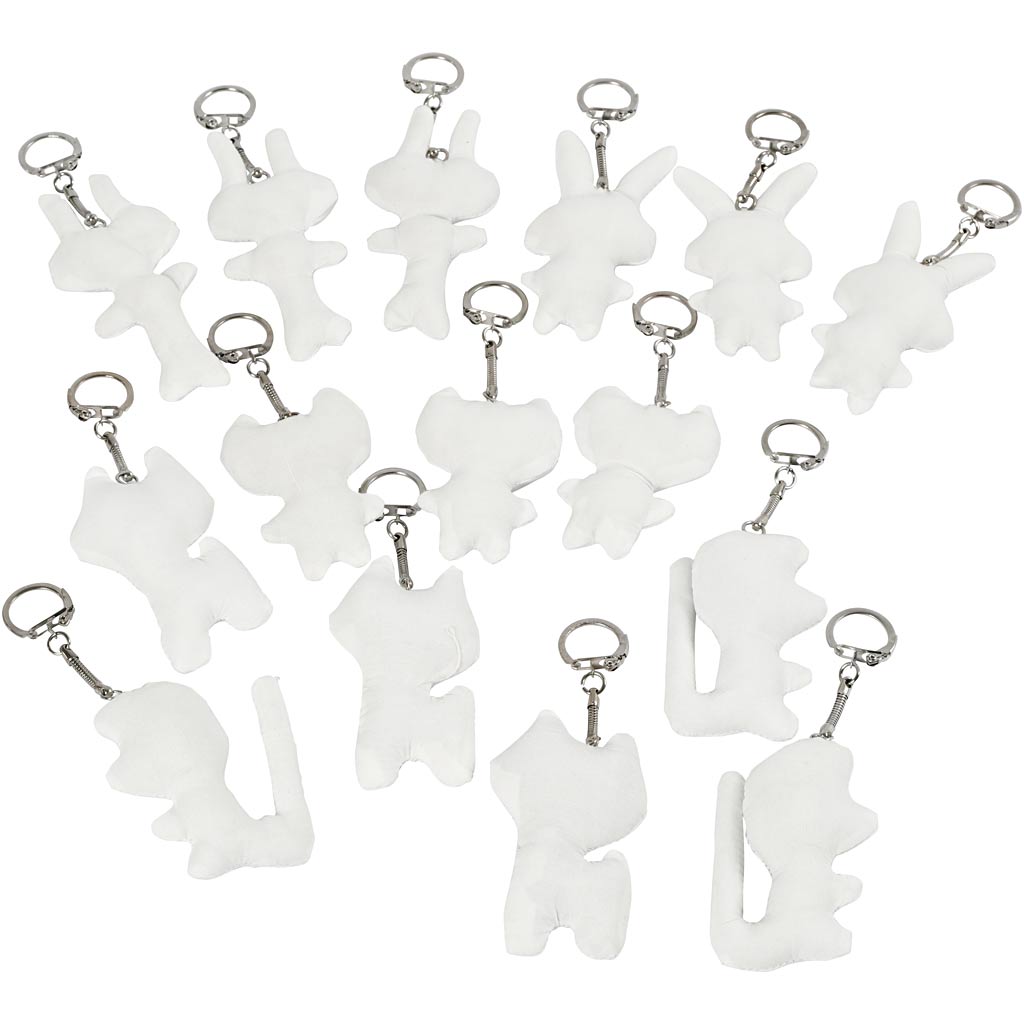 Creativ company textile figures with key ring, size 6-10 cm, white, 15 pieces in a box