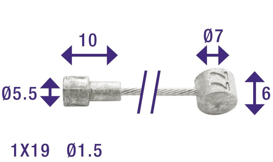 Edge Rem Binnenkabel 2250 mm con 2 capezzoli