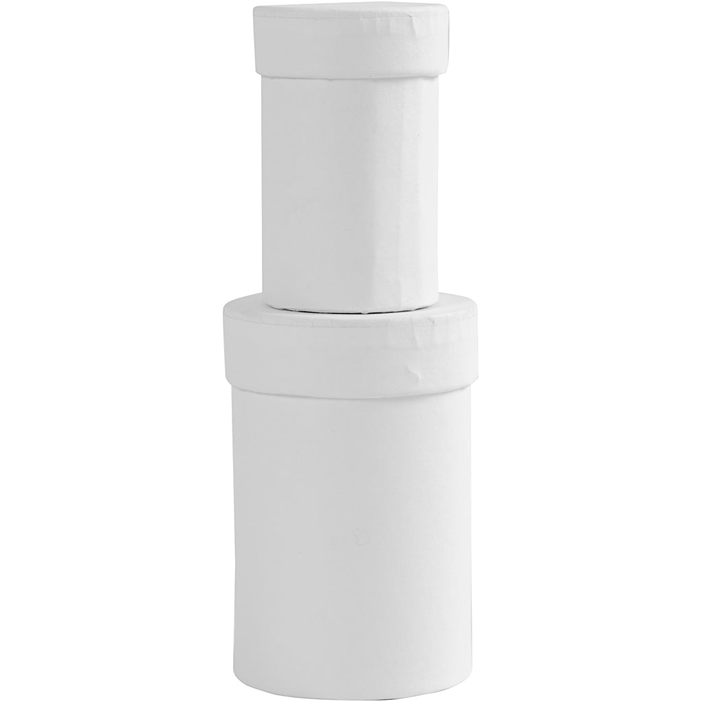 Creativ company round boxes, h: 7+9 cm, dim 4.5+6 cm, white, 2 pieces 1 set