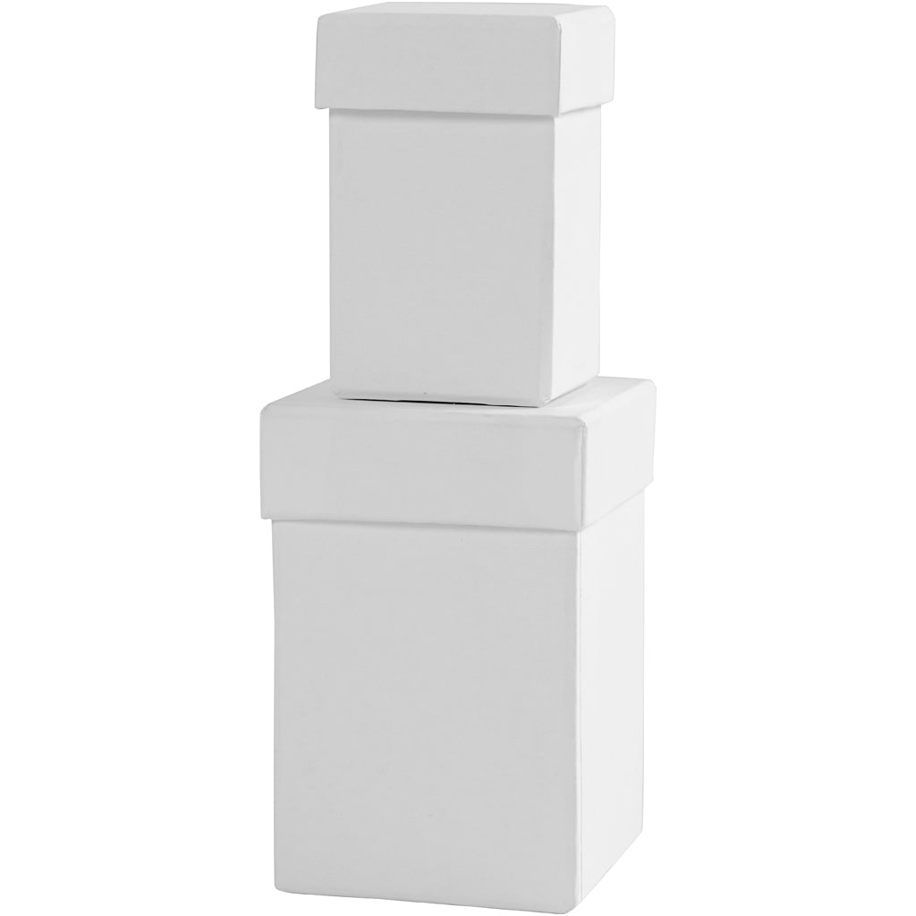 Creativ company square boxes, h: 7+9 cm, dim 4.5+6 cm, white, 2 pieces 1 set