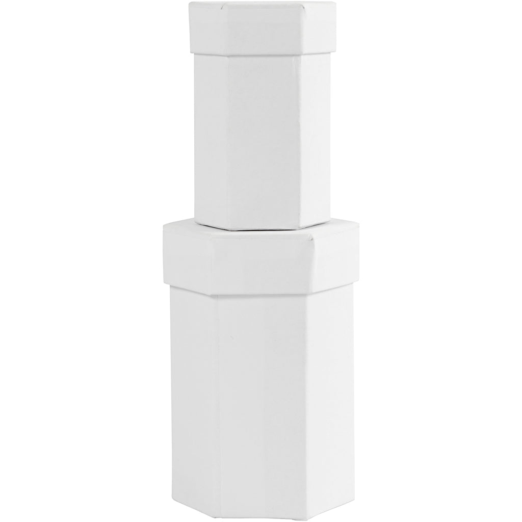 Creativ company hexagonal boxes, h: 7+9 cm, dimensions 4.5+6 cm, white, 2 pieces 1 set