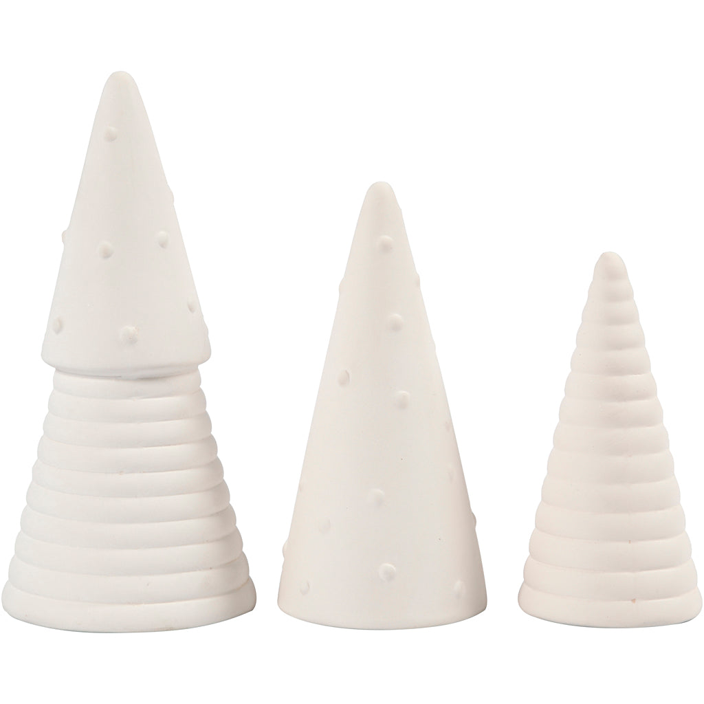 Creativ company Christmas trees, height 10+12+15 cm, depth 5+6+7 cm, white, 3 pieces in a box