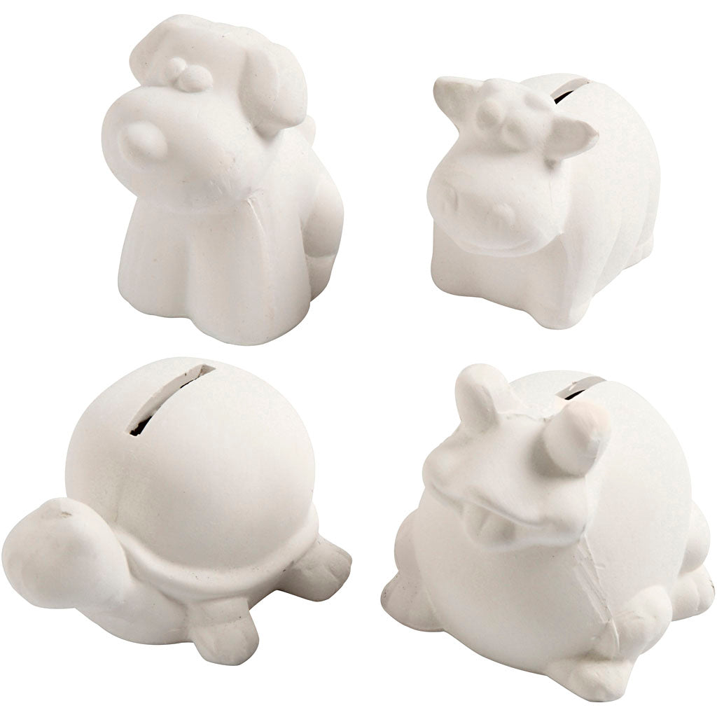 Creativ company animal money box, h: 7-10 cm, white, 4 pieces 1 box