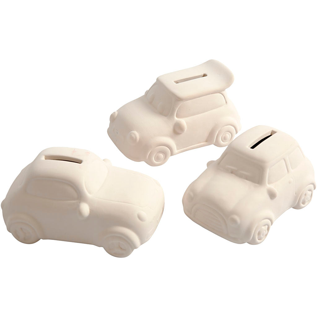 Creative company savings car, h: 5.5 cm, l: 12.5 cm, w: 7.8 cm, white, 12 pieces in a box