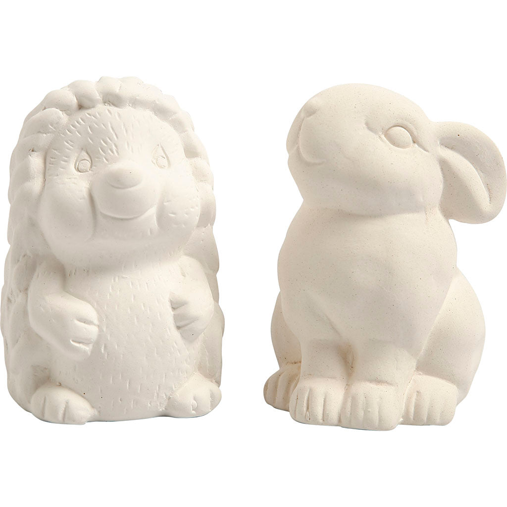 Creativ company animal money box, hedgehog and rabbit, h: 10 cm, white, 2 pieces 1 box