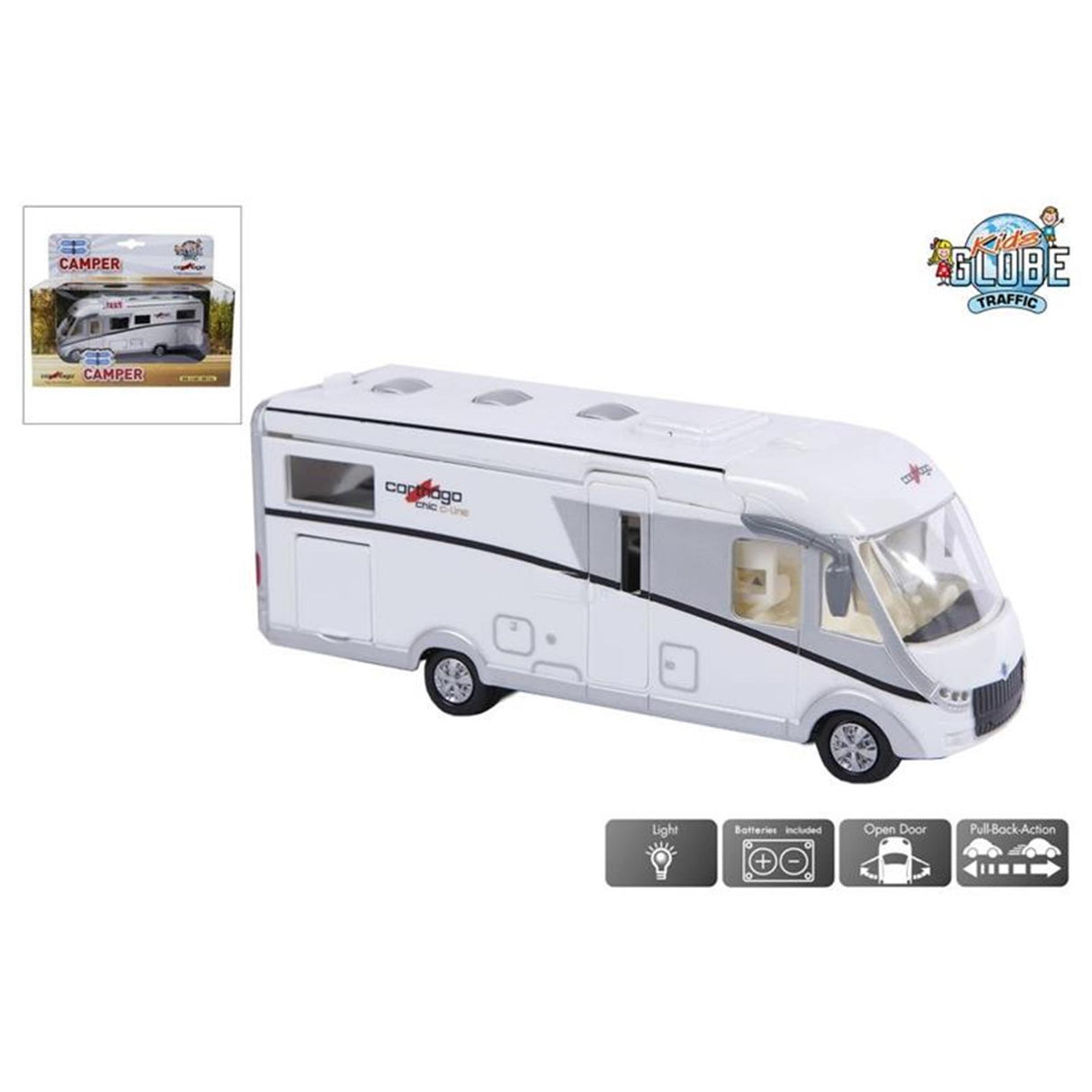 Kids Globe Die Cast Carthago Camper mit Licht, 16 cm