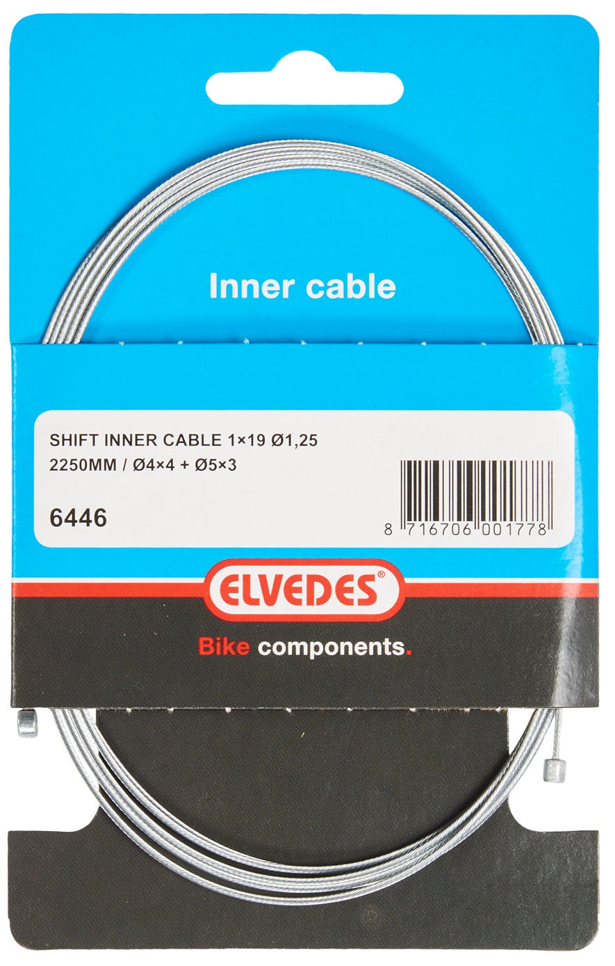 Elvedes inner cable 2250 mm 1 x 19 wire galvanized ø1.25 with n-nipple ø4×4 + tø5×3 (per piece) - silver