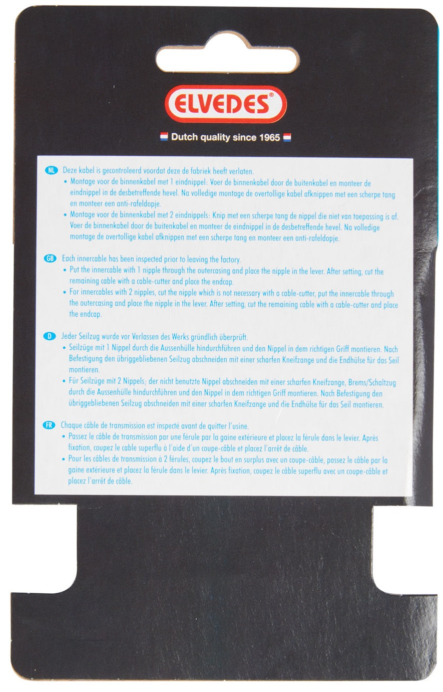 Elvedes inner cable 2250 mm 1 x 19 wire galvanized ø1.25 with n-nipple ø4×4 + tø5×3 (per piece) - silver