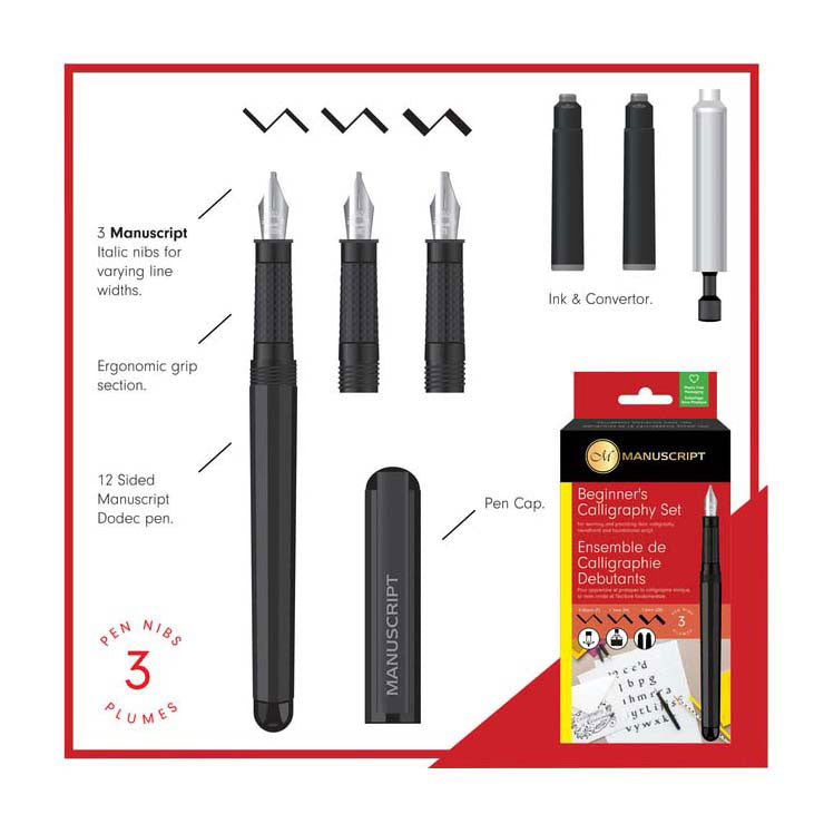 Kalligrafisett for nybegynnere, b: 0,85-1,6 mm, svart, 1 sett