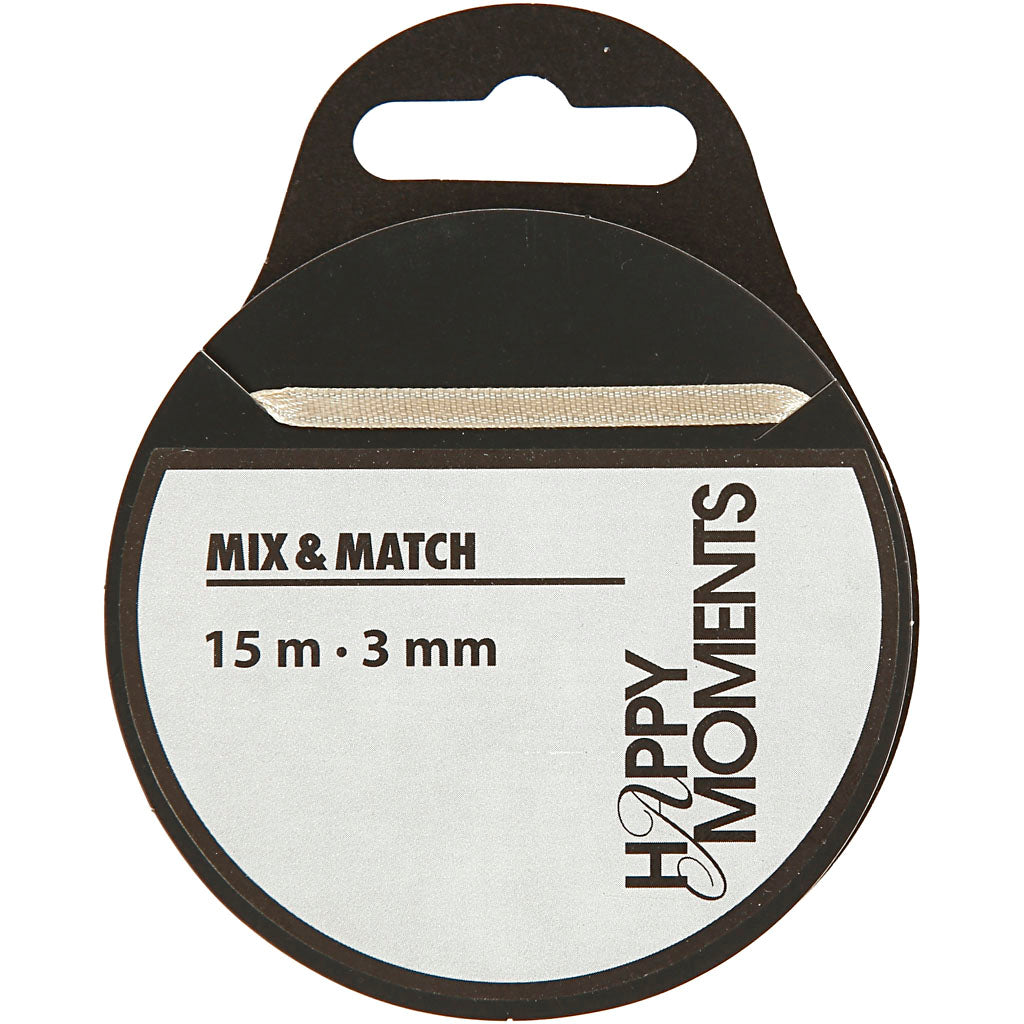 Creativ company satin ribbon, w: 3 mm, off-white, 15 m 1 roll