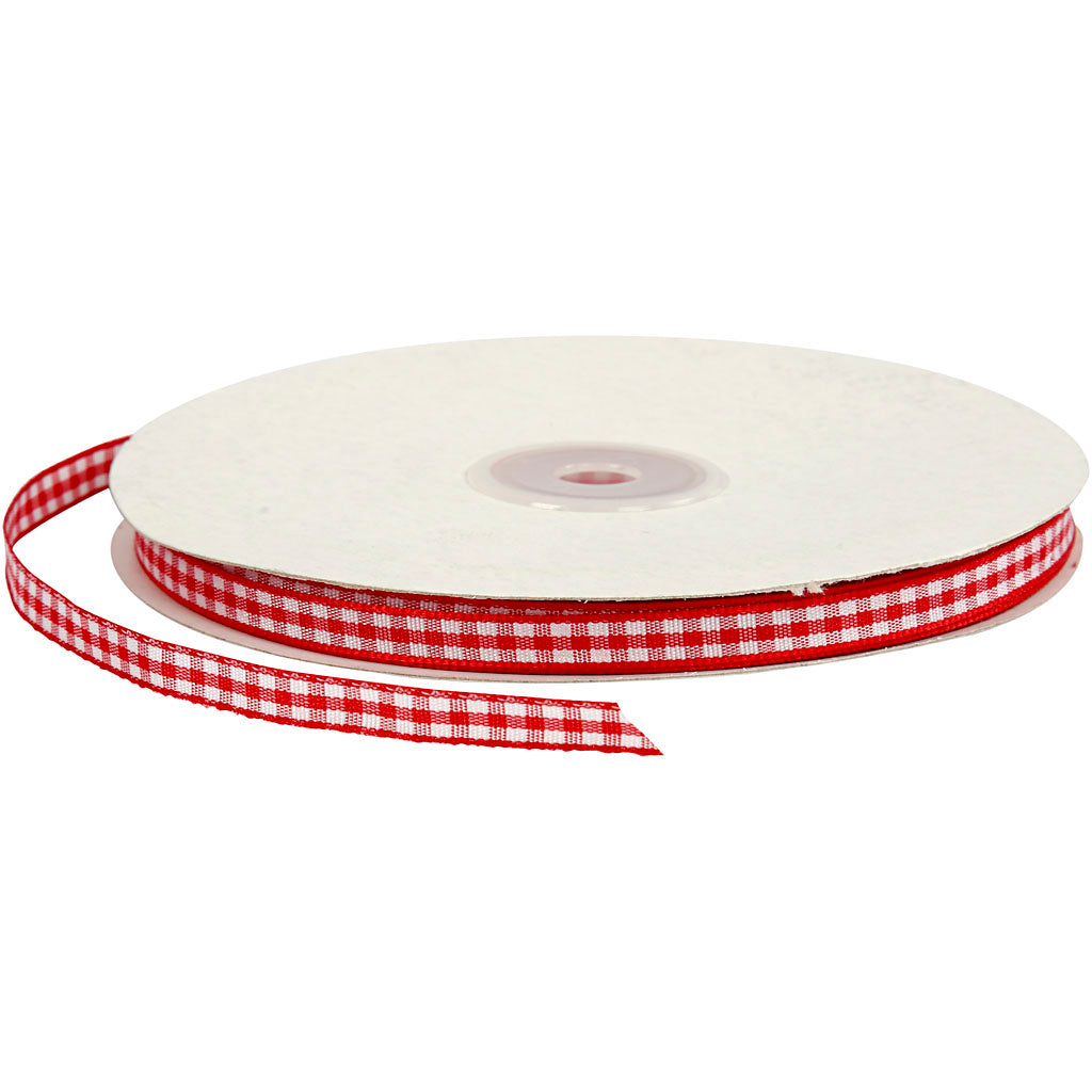 Creativ company checked ribbon, w: 6 mm, red and white, 50 m 1 roll