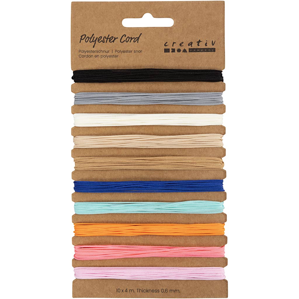 Creativ company polyester koord, dikte 0,6 mm, diverse kleuren, 10x4 m 1 doos