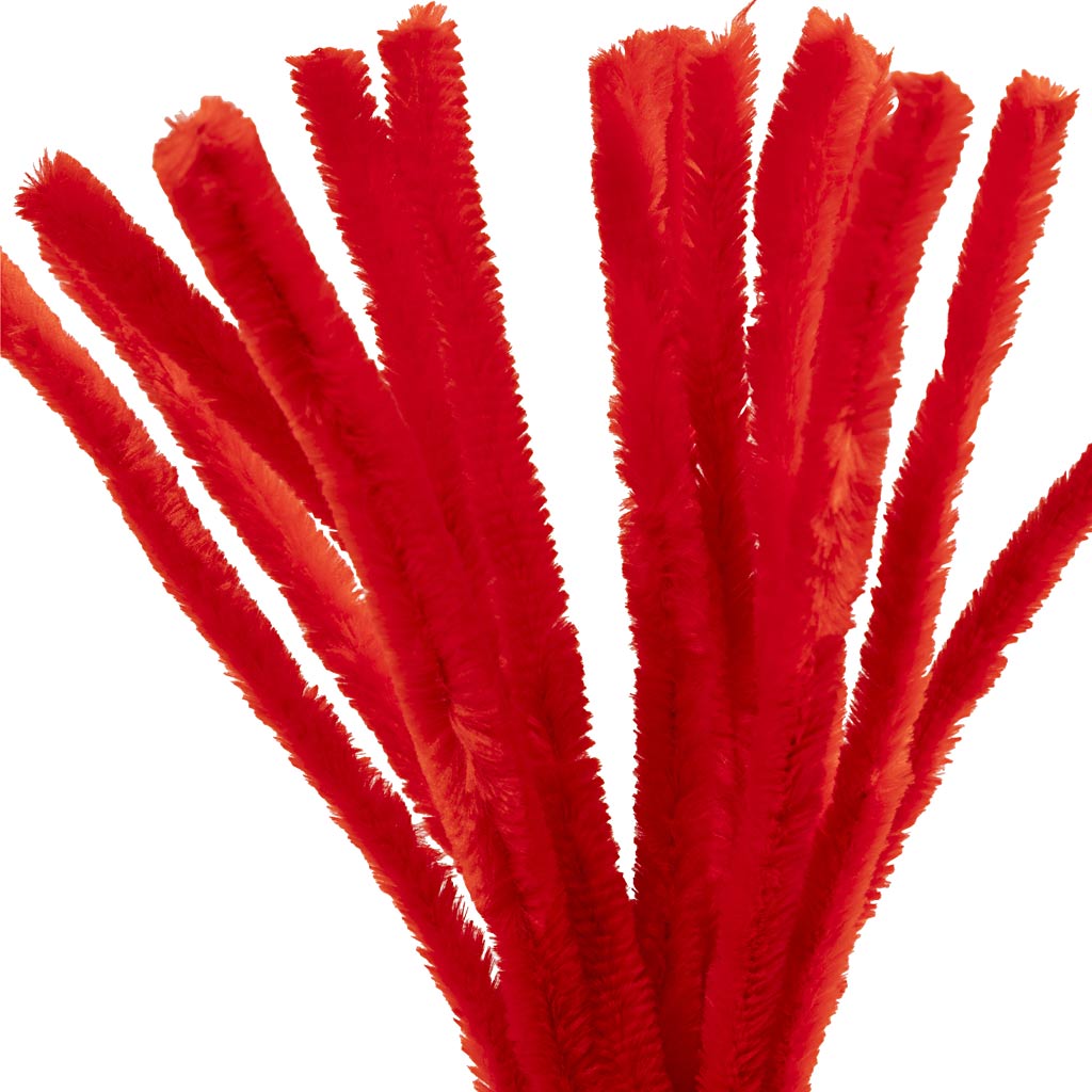 Creativ company chenille, l: 30 cm, dikte 15 mm, rood, 15 stuk 1 doos