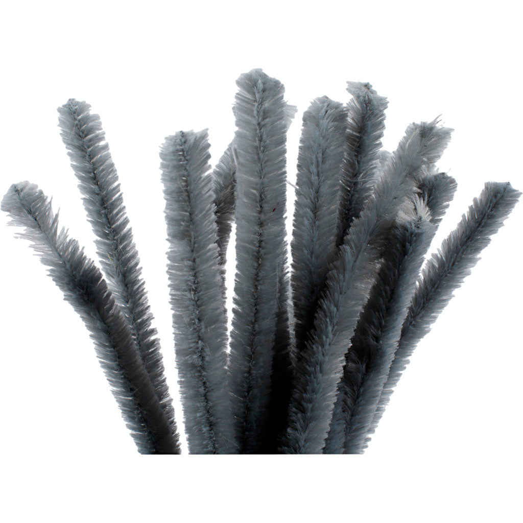 Creativ company chenille, l: 30 cm, thickness 15 mm, gray, 15 pieces 1 box